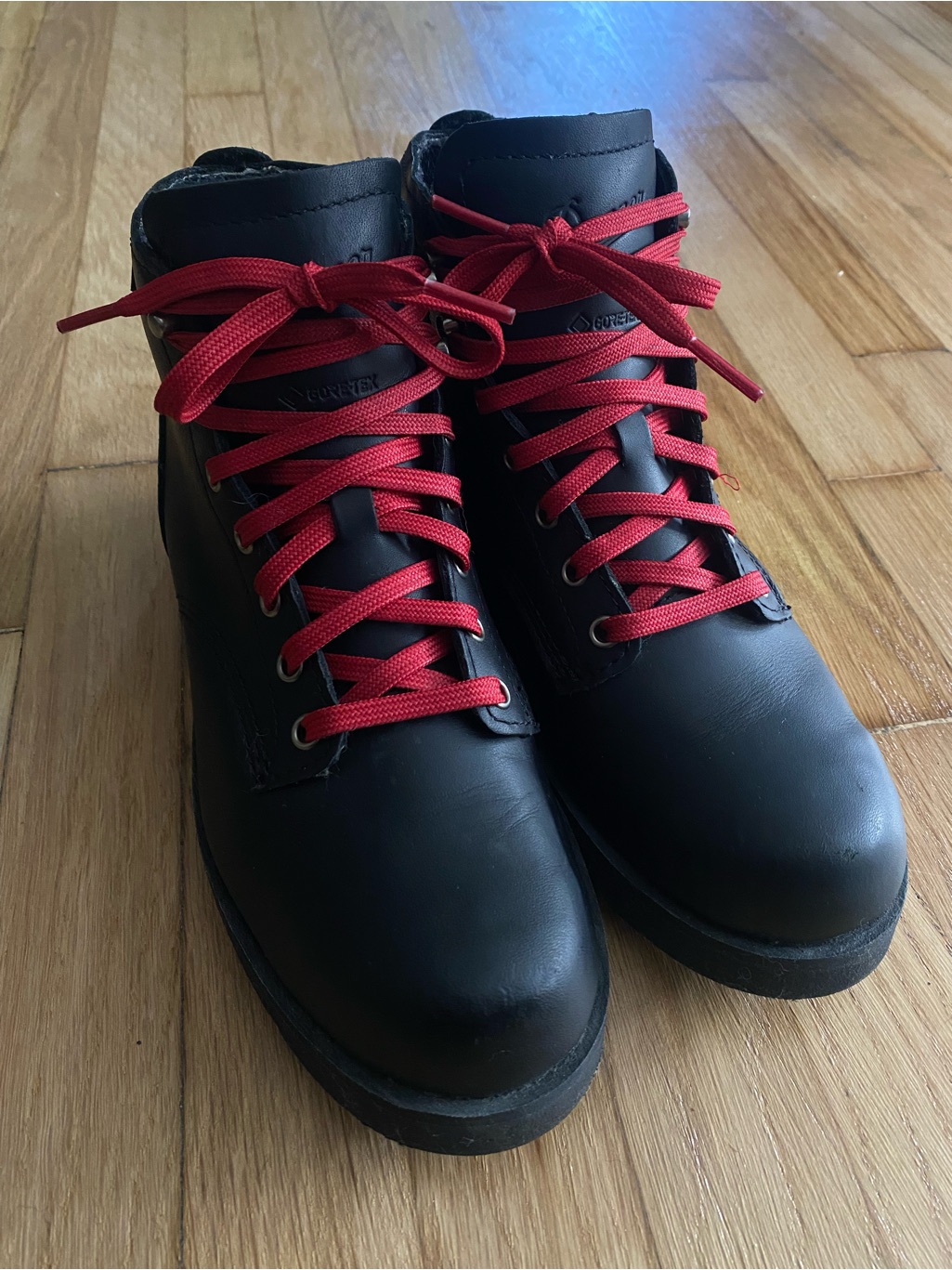 Danner Black Leather Lace-Up Ankle Boots With Red Laces